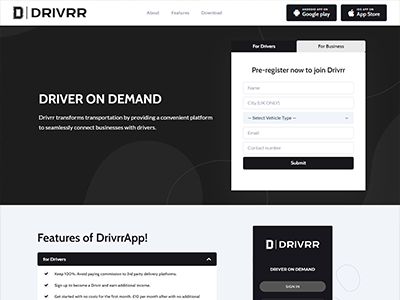 Drivrr App Landing Page